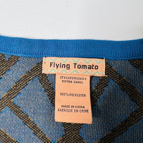 Flying Tomato Size XS Blue Multi Aztec Fit And Flare Asymmetrical Sweater Dress - Picture 4 of 7